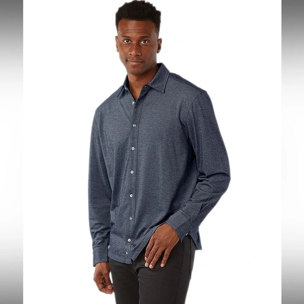 NWT Charles River Apparel Mens XL Naugatuck stretch‎ knit button up shirt Blue